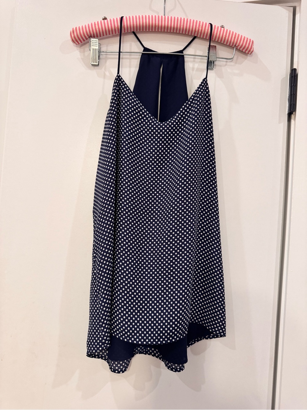 Express Navy and White Polka Dot Spaghetti Strap Tank
